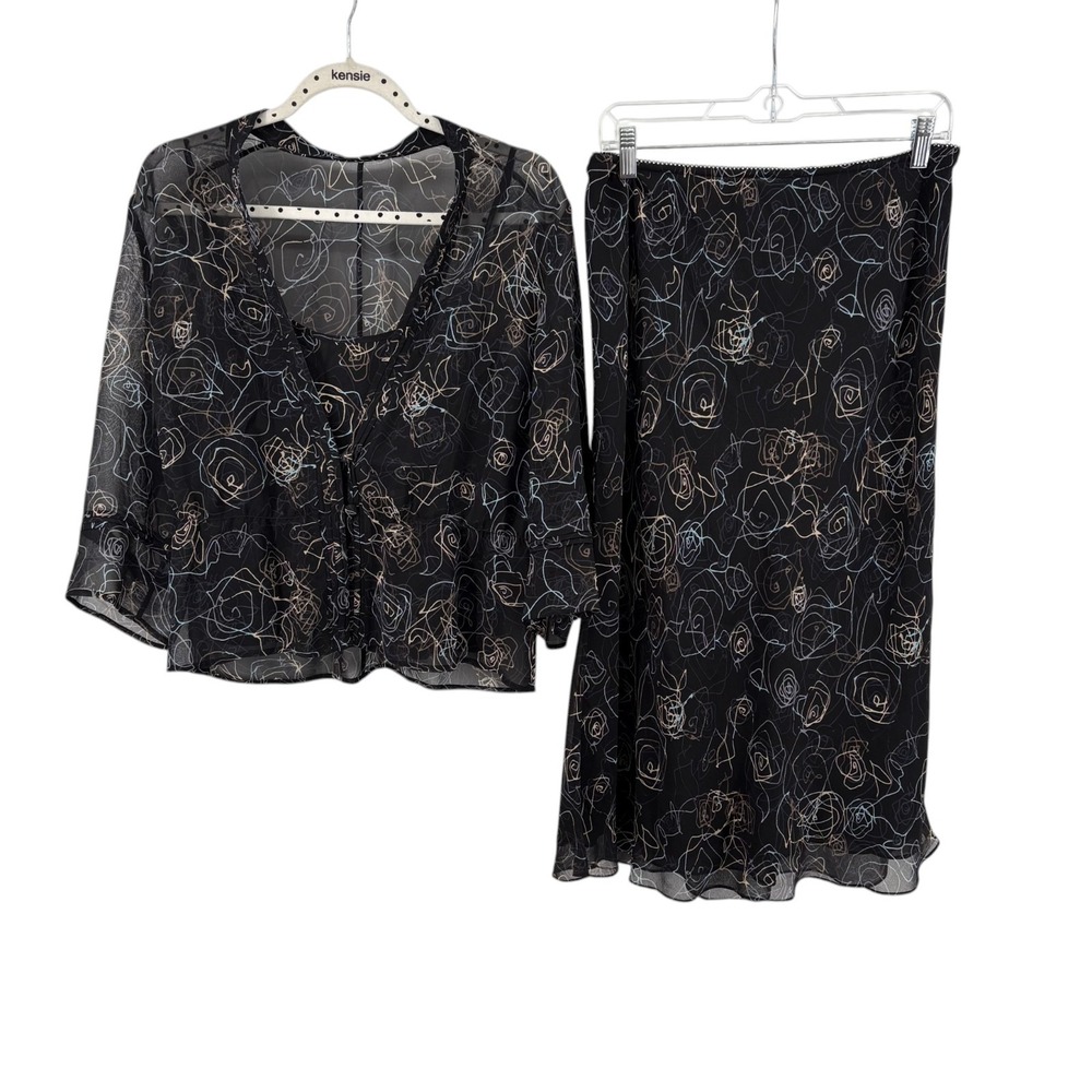 Vintage i.e. 100% Silk 3 Piece Skirt Set Large Black Whimsigoth Y2K
